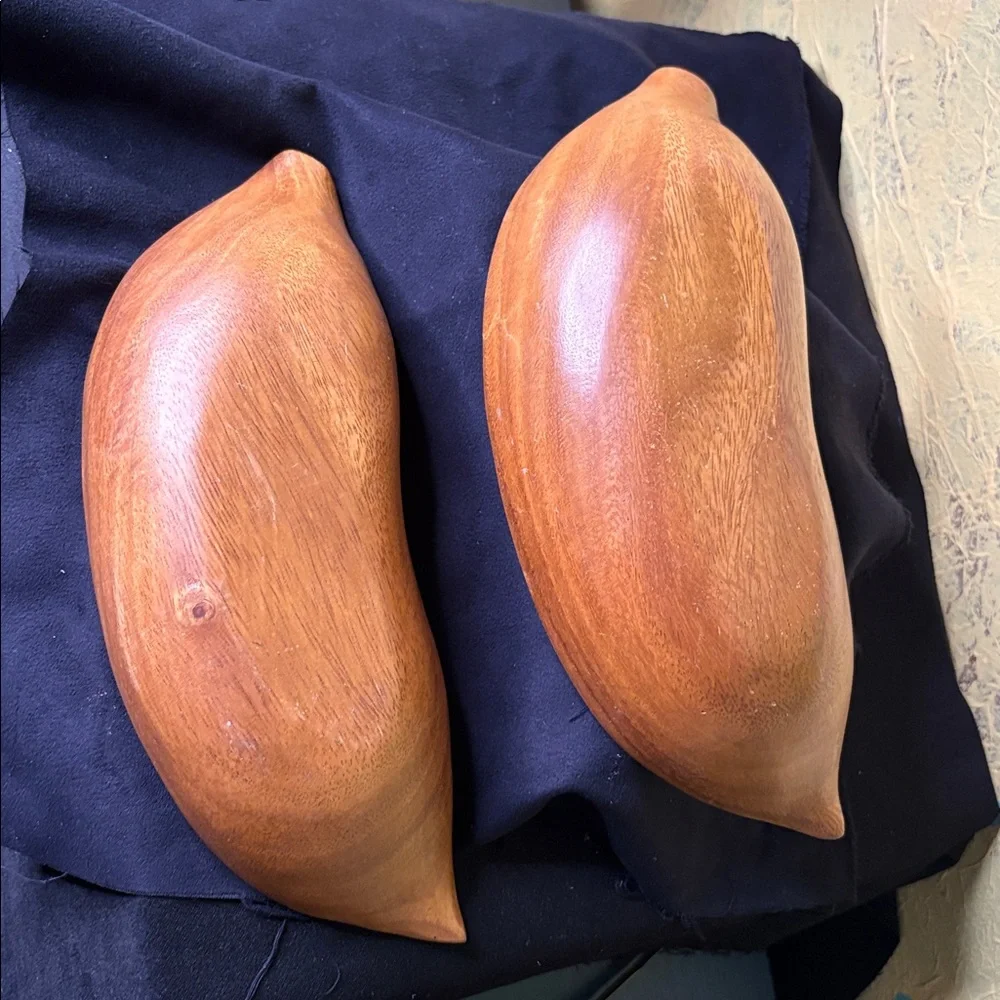 Mid-Century Modern Monkey Pod Leaf Bowls Hand Carved ~ set of 2